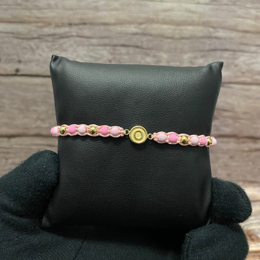 18K Yellow Gold Tejida Letter O Circle Matte- Smooth Balls Bracelet Adjustable / 0.74gr