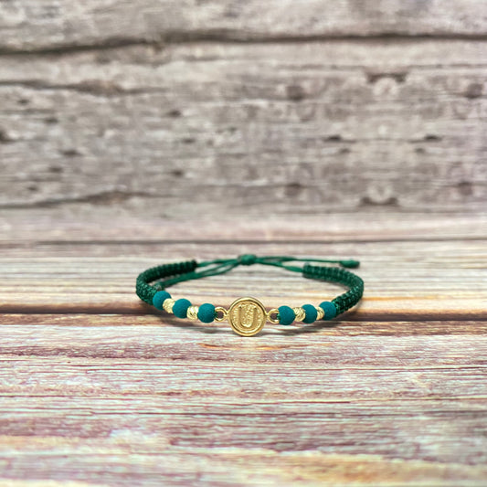 18K Yellow Gold Tejida Letter U Textured Circle- Diamond Cut Balls Bracelet Adjustable / 0.72gr