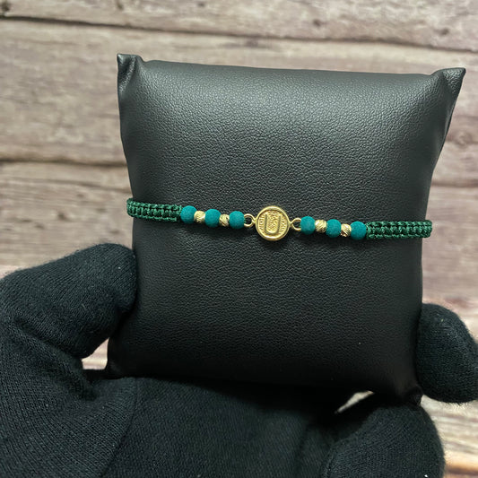 18K Yellow Gold Tejida Letter U Textured Circle- Diamond Cut Balls Bracelet Adjustable / 0.72gr