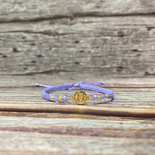 18K Yellow Gold Tejida Letter U Textured Circle- Diamond Cut Balls Bracelet Adjustable / 0.72gr