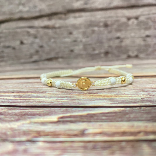 18K Yellow Gold Tejida Letter F Circle Matte-Diamond Cut Balls Bracelet Adjustable / 0.96gr