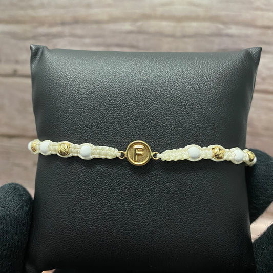 18K Yellow Gold Tejida Letter F Circle Matte-Diamond Cut Balls Bracelet Adjustable / 0.96gr