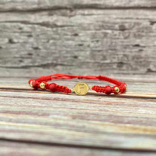 18K Yellow Gold Tejida Letter F Circle Matte-Diamond Cut Balls Bracelet Adjustable / 0.96gr