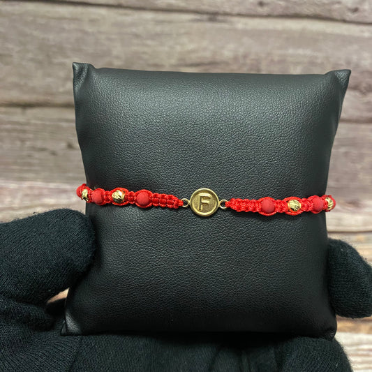 18K Yellow Gold Tejida Letter F Circle Matte-Diamond Cut Balls Bracelet Adjustable / 0.96gr