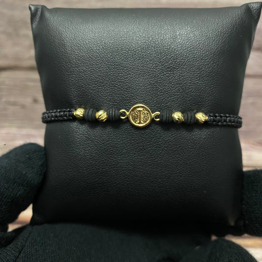 18K Yellow Gold Tejida Letter I Textured Circle-Diamond Cut Balls Bracelet Adjustable / 0.91gr