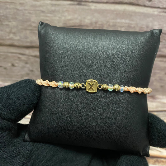 18K Yellow Gold Tejida Letter X Textured Square-Diamond Cut Balls Bracelet Adjustable / 0.86gr