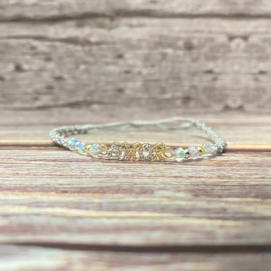 18K Yellow - White Gold Tejida Amor-Smooth Balls Bracelet With Zircons-Adjustable / 1.1gr