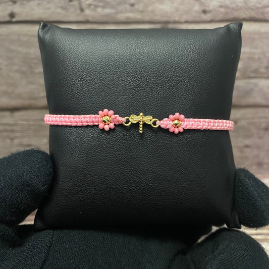 18K Yellow Gold Tejida Dragon-Fly-Diamond Cut Balls Bracelet Adjustable / 0.51gr