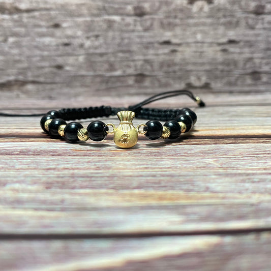 18K Yellow Gold Tejida Money Bag-Diamond Cut Balls Bracelet Adjustable / 1.99gr