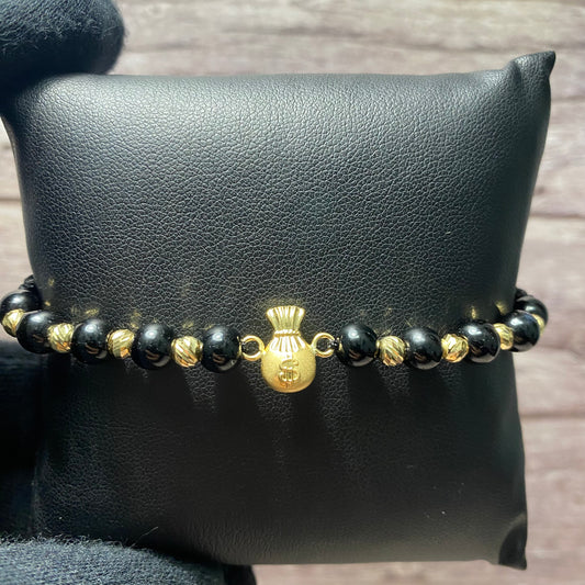 18K Yellow Gold Tejida Money Bag-Diamond Cut Balls Bracelet Adjustable / 1.99gr