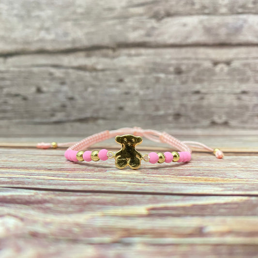 18K Yellow Gold Tejida Ts Bear-Smooth Balls Bracelet Adjustable / 1.14gr