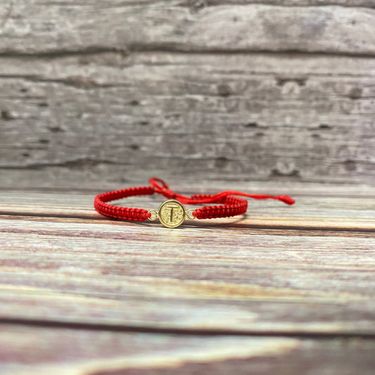 18K Yellow Gold Tejida Letter T Textured Circle Bracelet Adjustable / 0.35gr