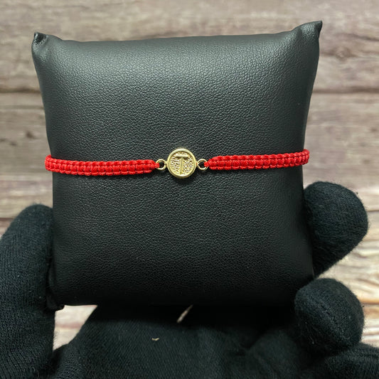 18K Yellow Gold Tejida Letter T Textured Circle Bracelet Adjustable / 0.35gr