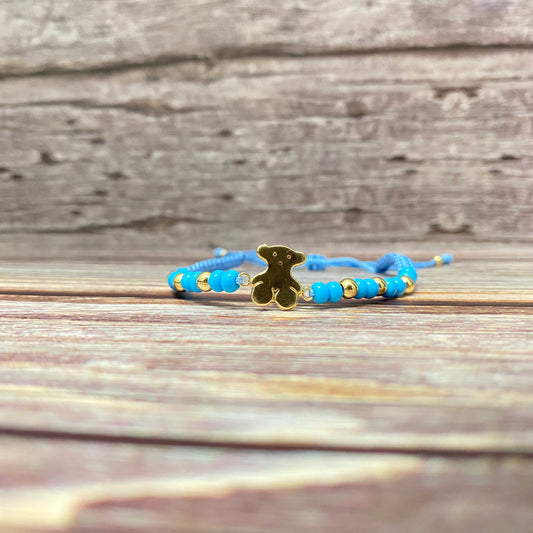 18K Yellow Gold Tejida Ts Bear-Smooth Balls Bracelet Adjustable / 1.31gr