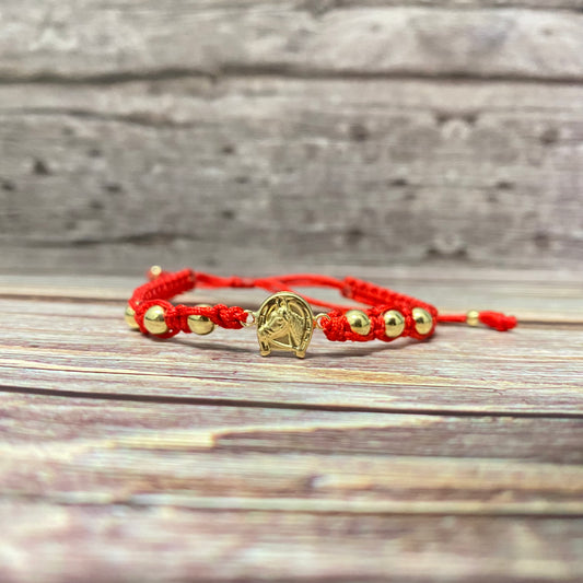 18K Yellow Gold Tejida Horseshoe-Smooth Balls Bracelet Adjustable / 1.49gr