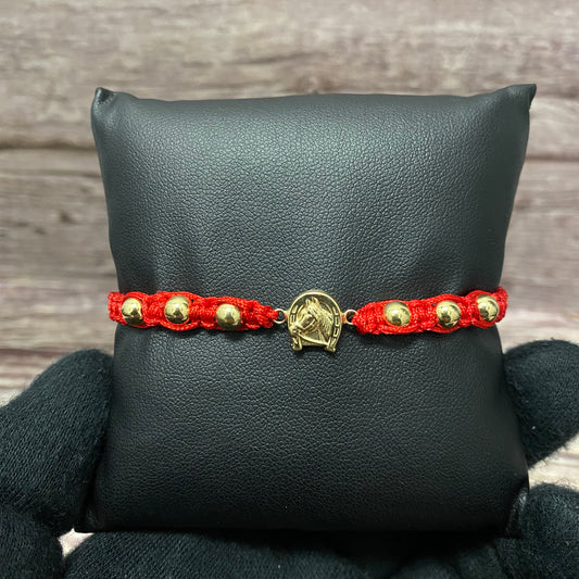 18K Yellow Gold Tejida Horseshoe-Smooth Balls Bracelet Adjustable / 1.49gr