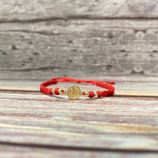 18K Yellow Gold Tejida Letter T Circle Mate-Smooth Balls Bracelet Adjustable / 0.6gr