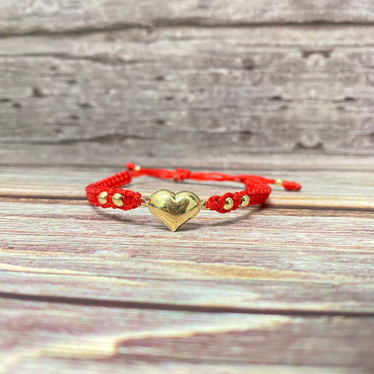 18K Yellow Gold Tejida Heart-Smooth Balls Bracelet Adjustable / 1.36gr