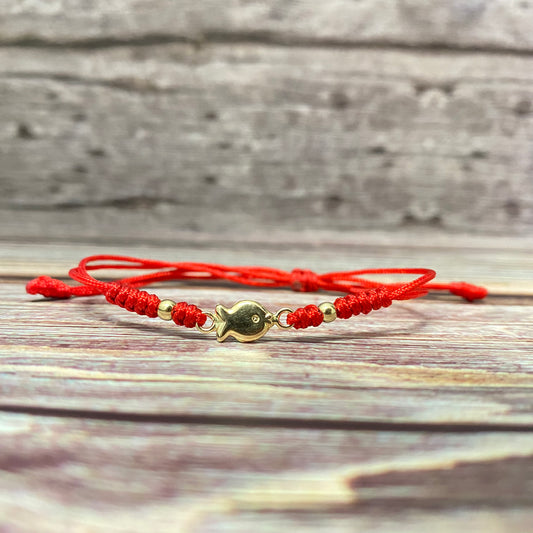 18K Yellow Gold Tejida Baby Fish-Smooth Balls Bracelet Adjustable / 0.4gr