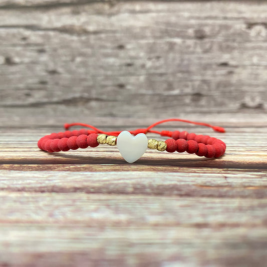 18K Yellow Gold Tejida Baby Heart Stone-Diamond Cut Balls Bracelet Adjustable / 0.34gr