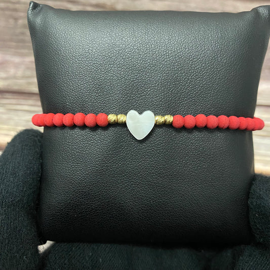 18K Yellow Gold Tejida Baby Heart Stone-Diamond Cut Balls Bracelet Adjustable / 0.34gr