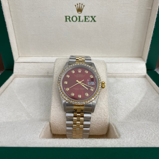 Rolex 36Mm Diamonds Red Face #1254363 Jubilee Band