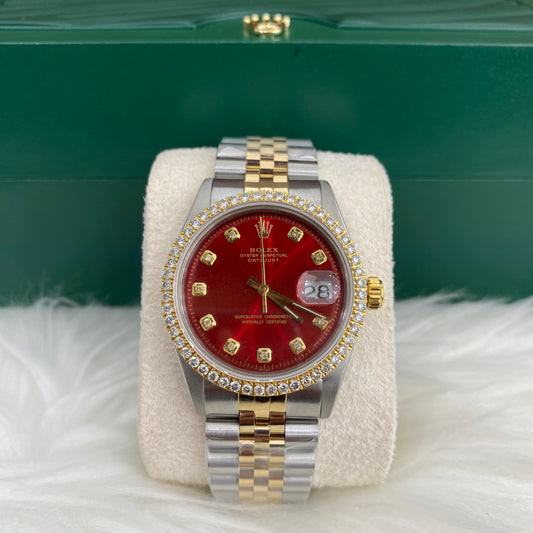 Rolex 36Mm Diamonds Red Face #1254363 Jubilee Band