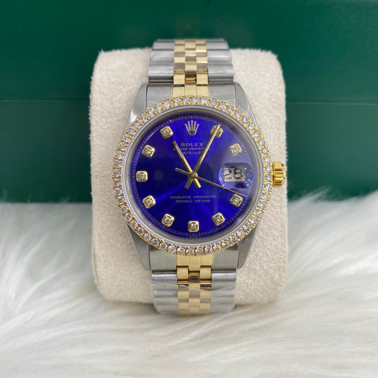 Rolex 36Mm Diamonds Blue Face #3780198 Jubilee Band