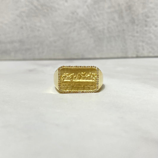 10K Yellow Gold Diamond Last Supper Ring 0.14Ct Dia / 6.47gr / Size 10