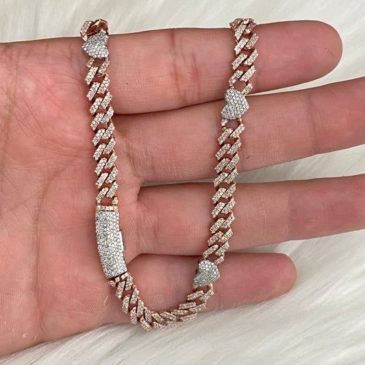 10K Rose-White Gold Bustdown Heart Chain Ct Dia / 33gr / 6,3mm / 16in