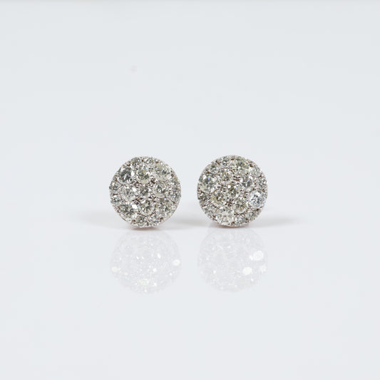 14K White Gold Diamond Flower Stud Earrings 1.65Ct / 2.7gr