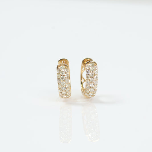 14K Yellow Gold Diamond Luxury Hoop Earrings 0.75Ct Dia / 2gr