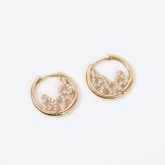 18K Yellow Gold Luxury Hoop Earrings With Zircons / 3.7gr