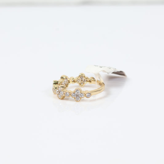 14K Yellow Gold Diamond Clovers Ring 0.82Ct Dia / 3.23gr / Size 6 3/4