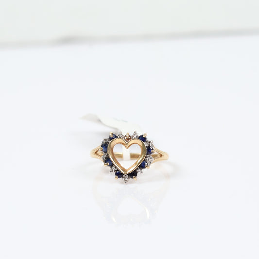 10K Yellow Gold Diamond Heart Ring Ct Dia/Sapphire / 2.3gr / Size 7