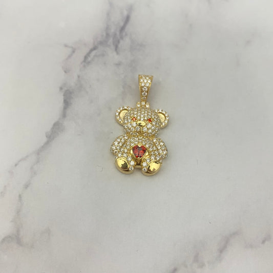 10K Yellow Gold Diamond Bear-Heart Orange Pendant 1.04Ct Dia / 3.8gr / 1.3in