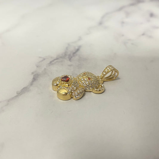 10K Yellow Gold Diamond Bear-Heart Orange Pendant 1.04Ct Dia / 3.8gr / 1.3in