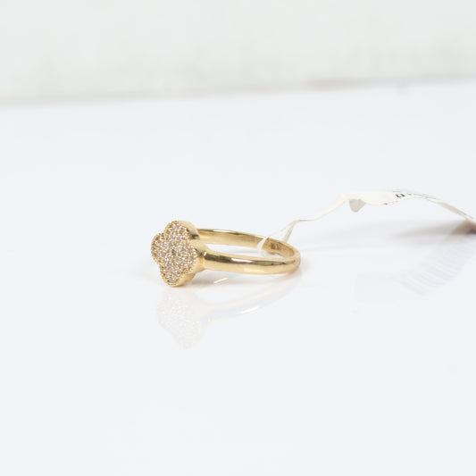 14K Yellow Gold Diamond Clover Ring 0.17Ct Dia / 3gr / Size 6 3/4
