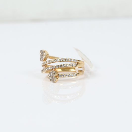 14K Yellow Gold Diamond Heart Ring 1.05Ct Dia / 5.8gr / Size 7.5