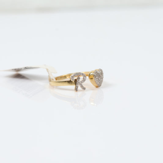 10K Yellow Gold Diamond Heart - Letter R Ring 0.18Ct Dia / 1.9gr / Size 6.5