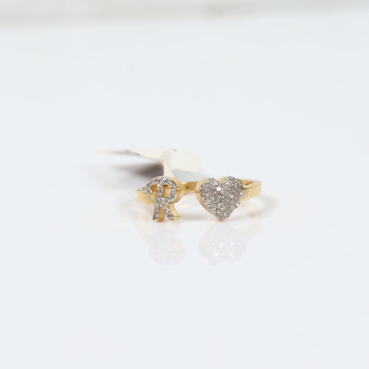 10K Yellow Gold Diamond Heart - Letter R Ring 0.18Ct Dia / 1.9gr / Size 6.5