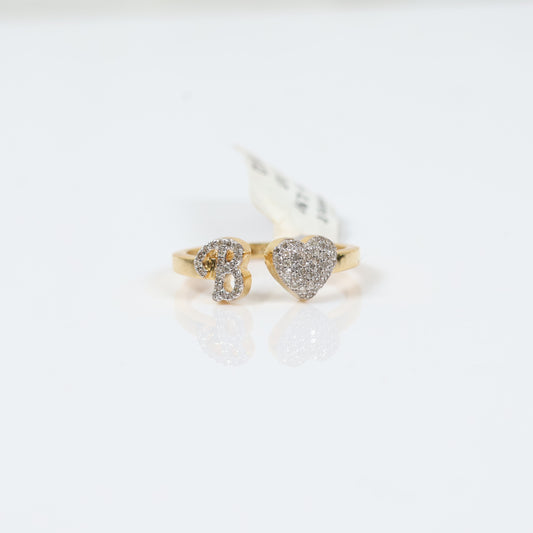 10K Yellow Gold Diamond Heart - Letter B Ring 0.20Ct Dia / 1.9gr / Size 7