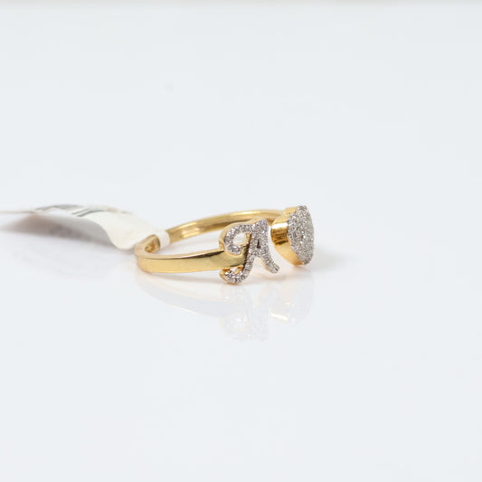 10K Yellow Gold Diamond Heart - Letter A Ring 0.21Ct Dia / 2.1gr / Size 7