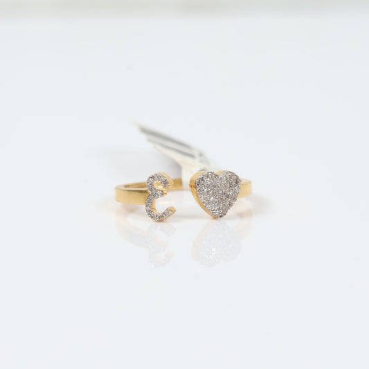10K Yellow Gold Diamond Heart - Letter E Ring 0.17Ct Dia / 1.6gr / Size 6.5