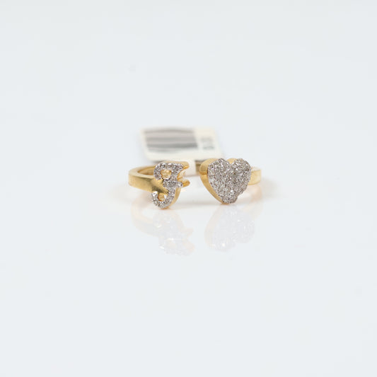 10K Yellow Gold Diamond Heart - Letter F Ring 0.18Ct Dia / 1.7gr / Size 6.5