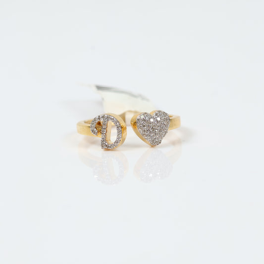 10K Yellow Gold Diamond Heart - Letter D Ring 0.20Ct Dia / 1.9gr / Size 7