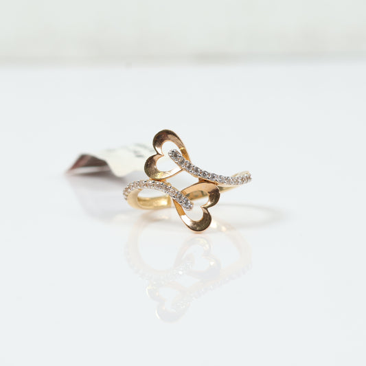 14K Yellow Gold Heart Ring With Zirconia / 2.4gr / Size 6.5