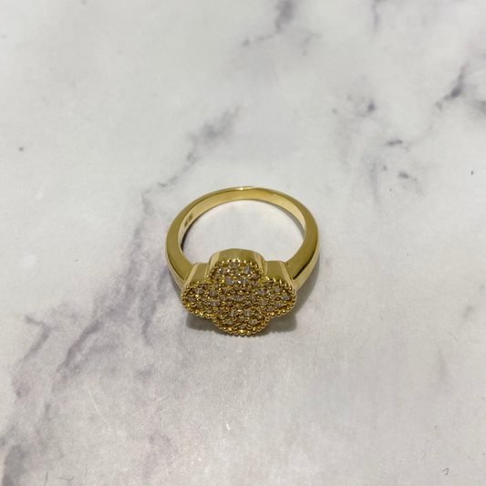 14K Yellow Gold Diamond Big Clover Ring 0.50Ct Dia / 4.94gr / Size 6 3/4