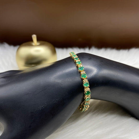 14K Yellow Gold Diamond Tennis Bracelet Ct Dia/Emerald / 10.3gr / 4.2mm / 7in