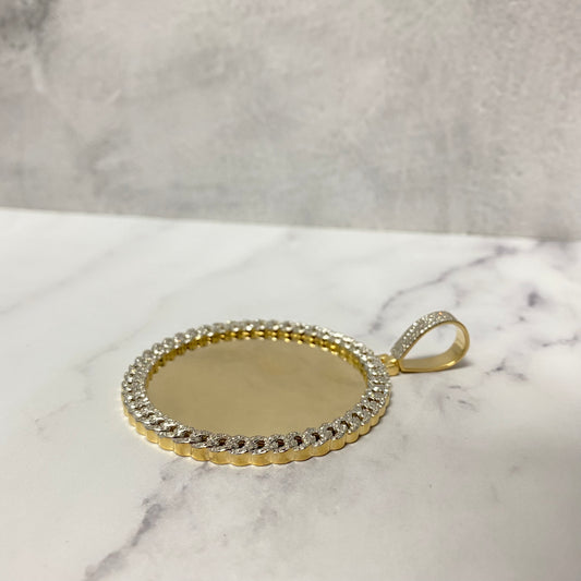 10K Yellow Gold Diamond Memorial Cuban Fabric Pendant 1.48Ct Dia / 21.55gr / 3-2.2in